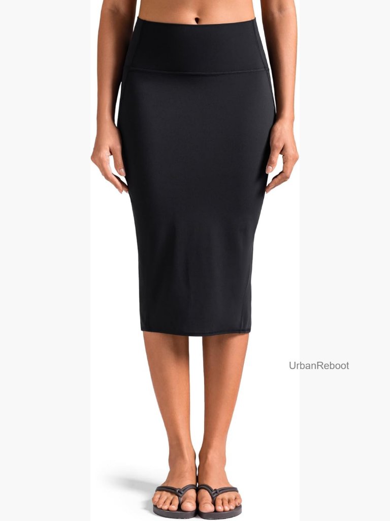 High Waist Stretch Midi Pencil Skirt Bodycon Below Knee Office Work Business